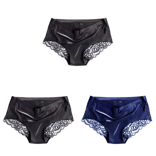 Women's Lace Trim Seamless Panties 3 Pcs