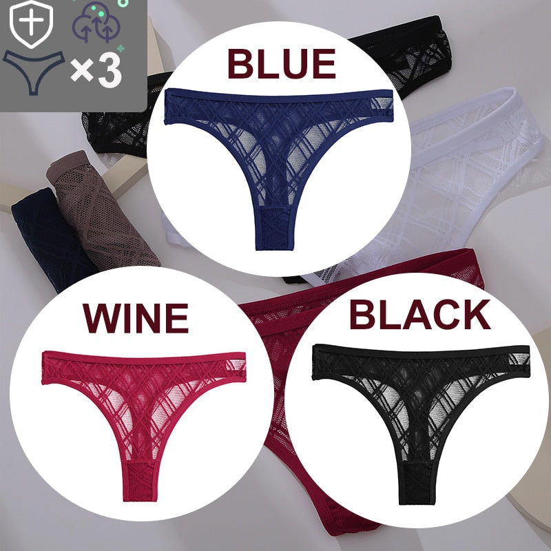 Women's Sheer Lace Panties 3 Pcs Set