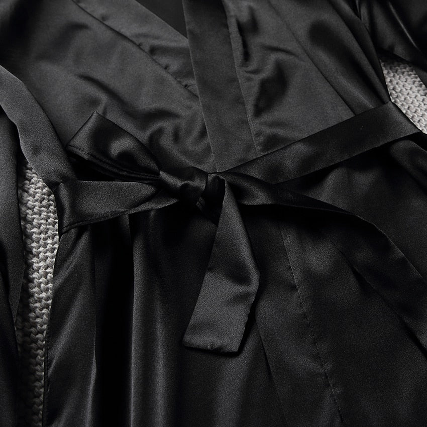 Lantern Sleeve Satin Robes Sleepwear