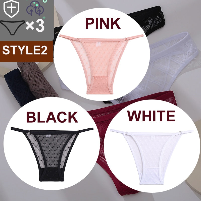 Women's Sheer Lace Panties 3 Pcs Set