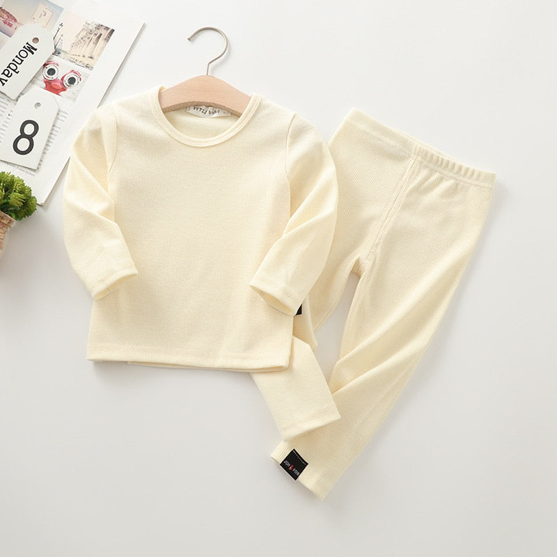 Long Sleeve Solid Color Baby Pajama Set