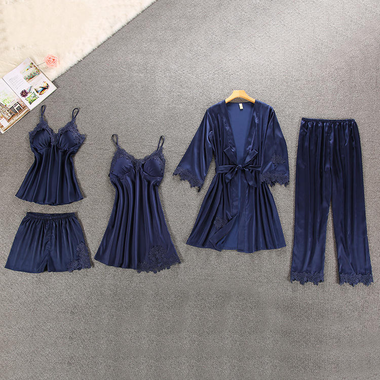 Women's Winter Silk Pajama 5 pcs Set