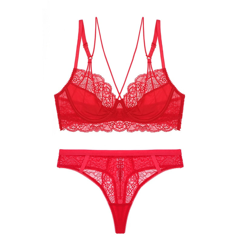 Ultra Thin Floral Lace Underwear Set