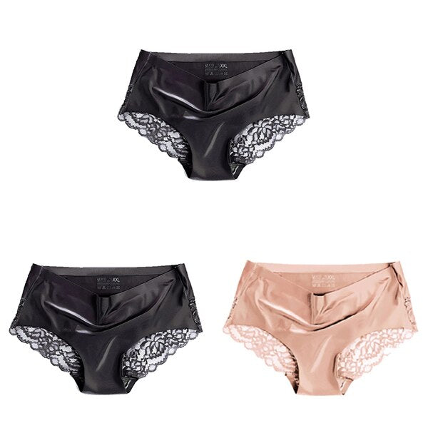 Women's Lace Trim Seamless Panties 3 Pcs