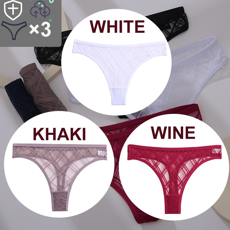 Women's Sheer Lace Panties 3 Pcs Set