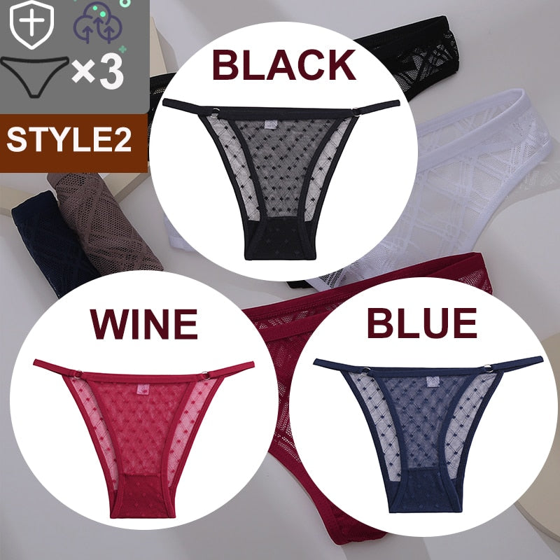 Women's Sheer Lace Panties 3 Pcs Set