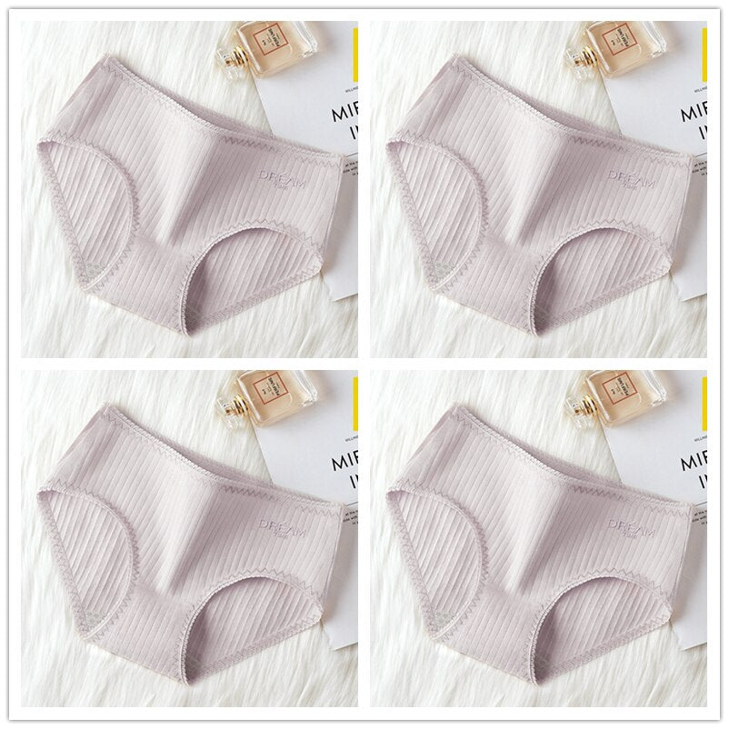 Women's Basic Ribbed Cotton Panties 4 Pcs Set
