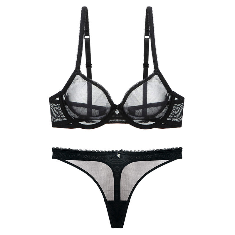 Women's Sheer Bra and Thong 2 Pcs Set