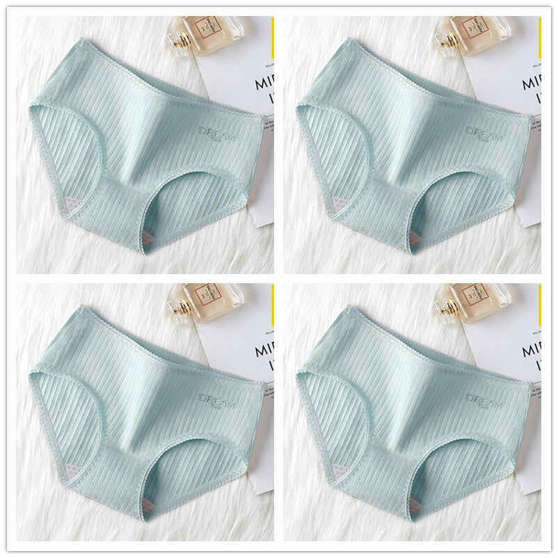 Women's Basic Ribbed Cotton Panties 4 Pcs Set