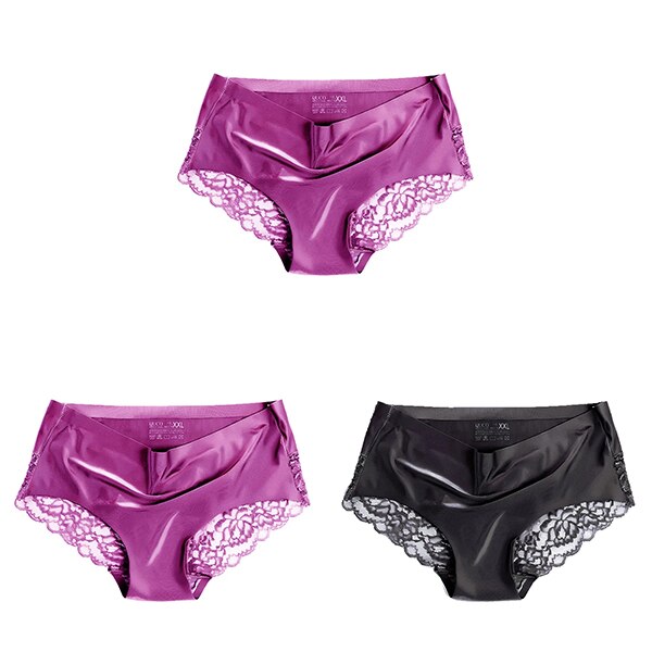 Women's Lace Trim Seamless Panties 3 Pcs