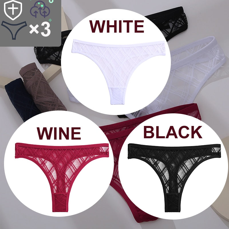 Women's Sheer Lace Panties 3 Pcs Set