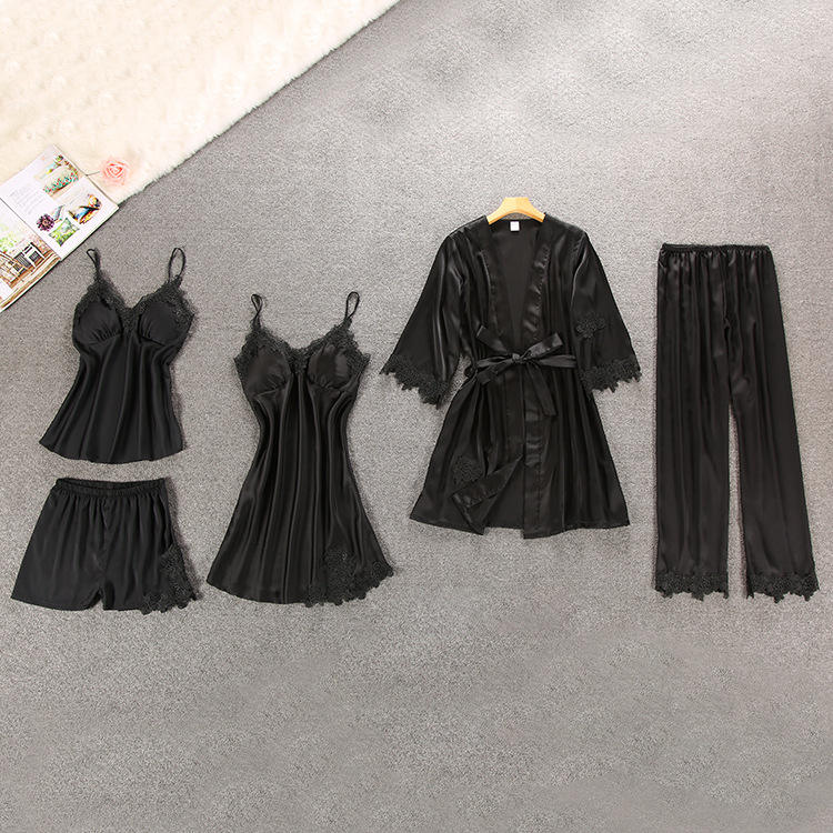 Women's Winter Silk Pajama 5 pcs Set