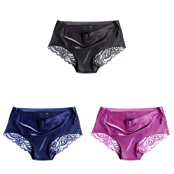 Women's Lace Trim Seamless Panties 3 Pcs