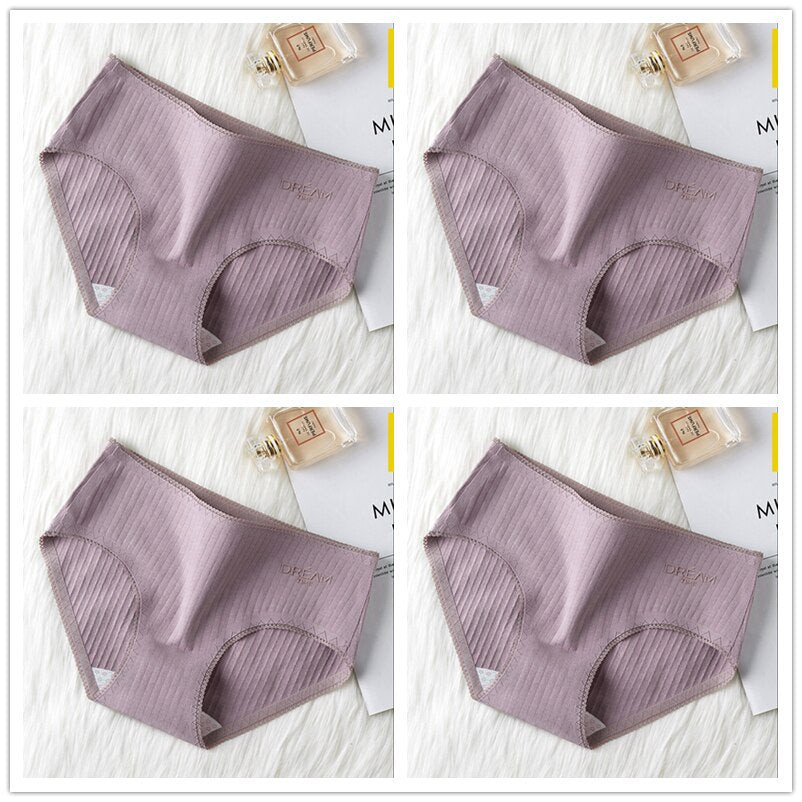 Women's Basic Ribbed Cotton Panties 4 Pcs Set