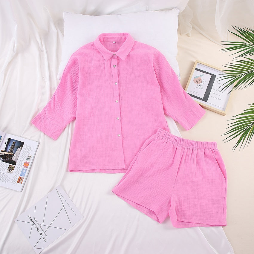 Women's Turn-Down Collar Nine Quarter Sleeve Sleepwear