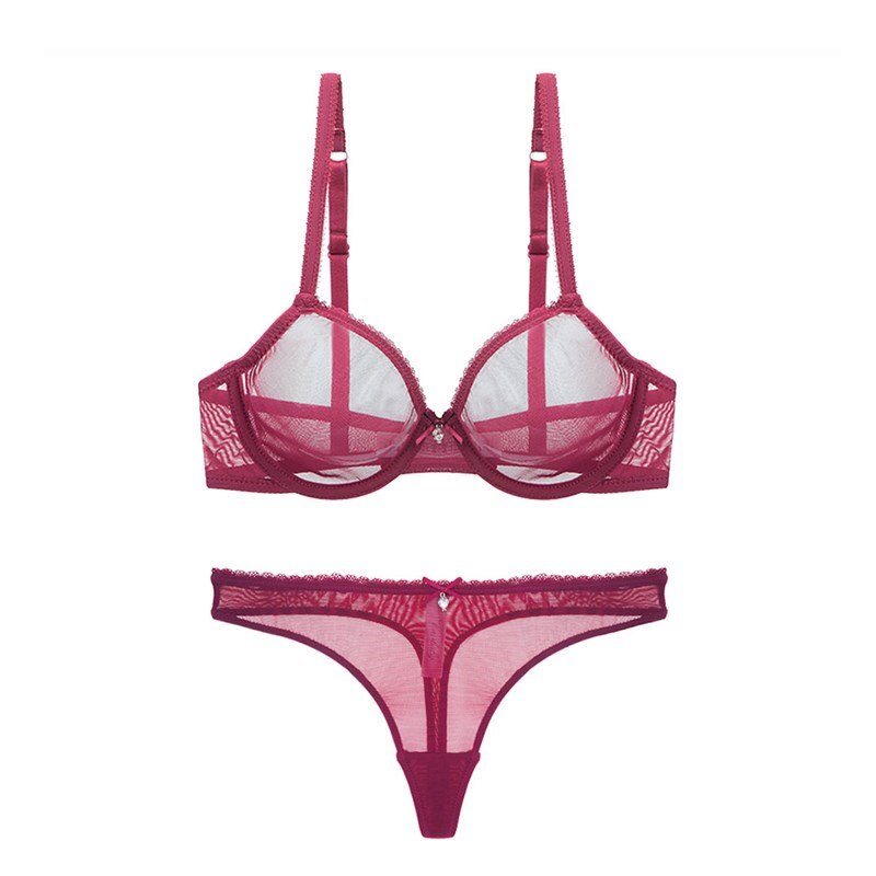 Women's Sheer Bra and Thong 2 Pcs Set