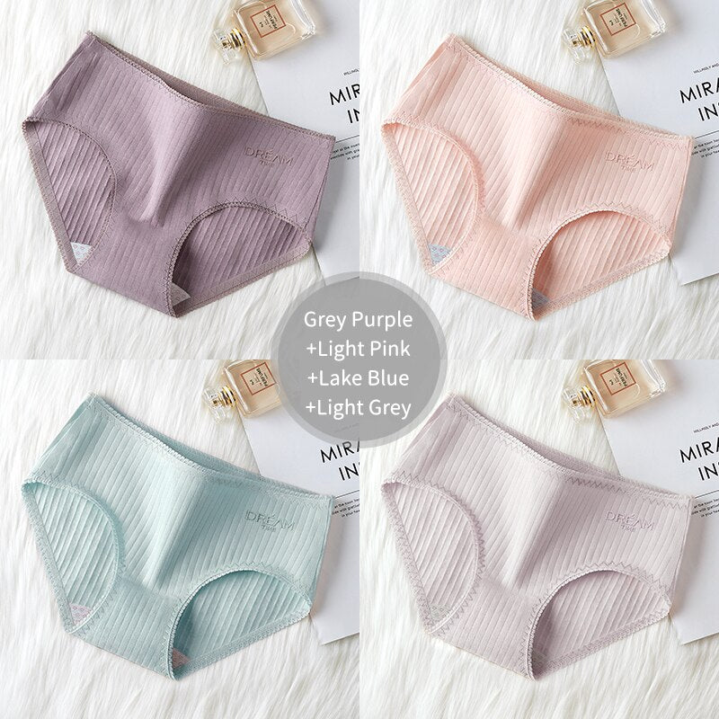 Women's Basic Ribbed Cotton Panties 4 Pcs Set