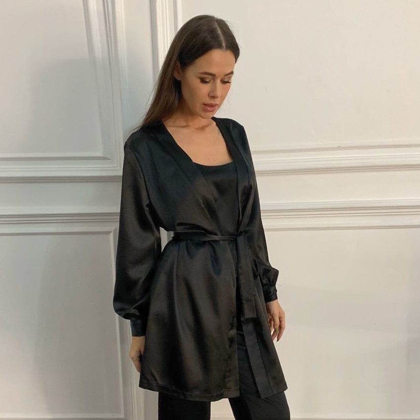 Lantern Sleeve Satin Robes Sleepwear