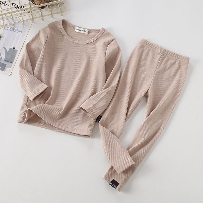 Long Sleeve Solid Color Baby Pajama Set