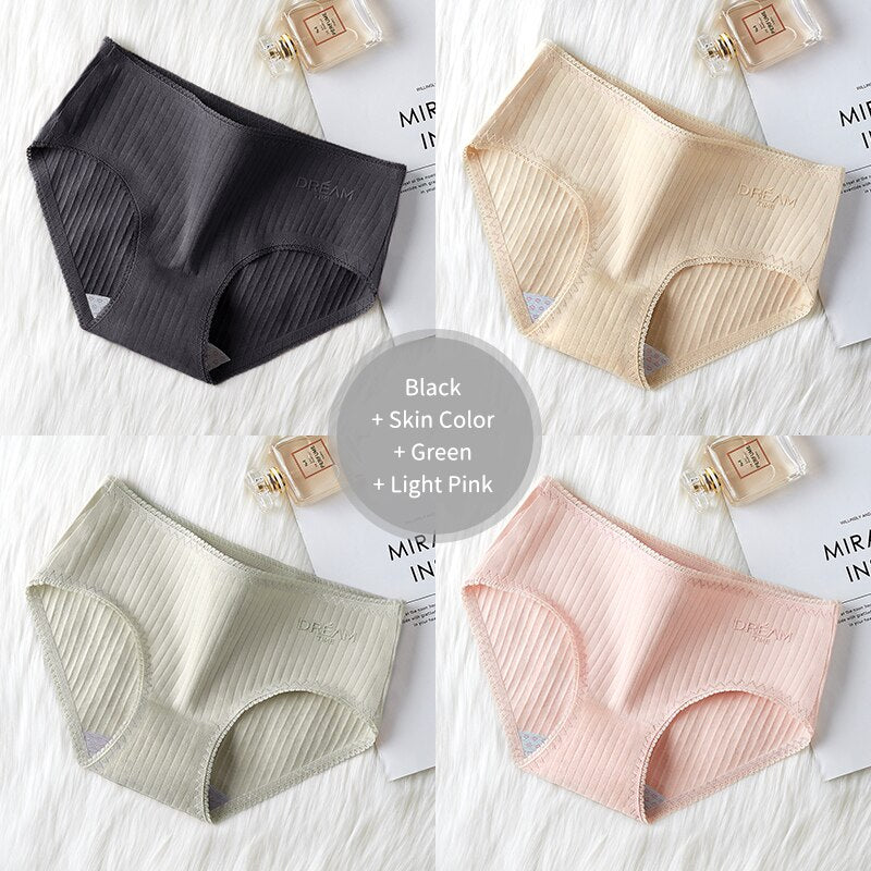 Women's Basic Ribbed Cotton Panties 4 Pcs Set