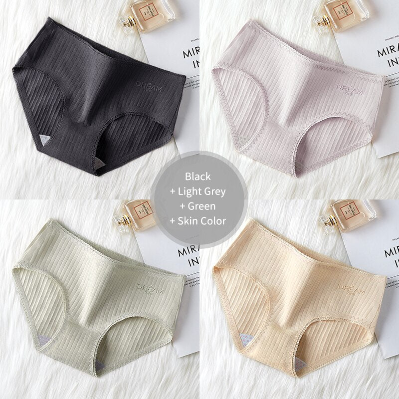 Women's Basic Ribbed Cotton Panties 4 Pcs Set