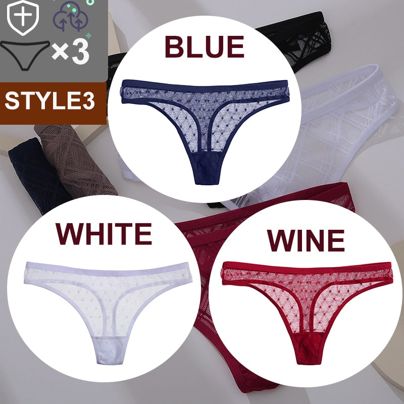 Women's Sheer Lace Panties 3 Pcs Set