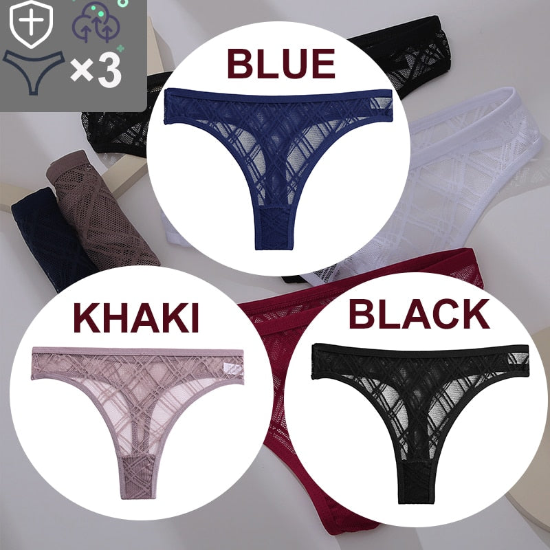 Women's Sheer Lace Panties 3 Pcs Set