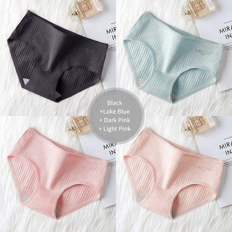 Women's Basic Ribbed Cotton Panties 4 Pcs Set