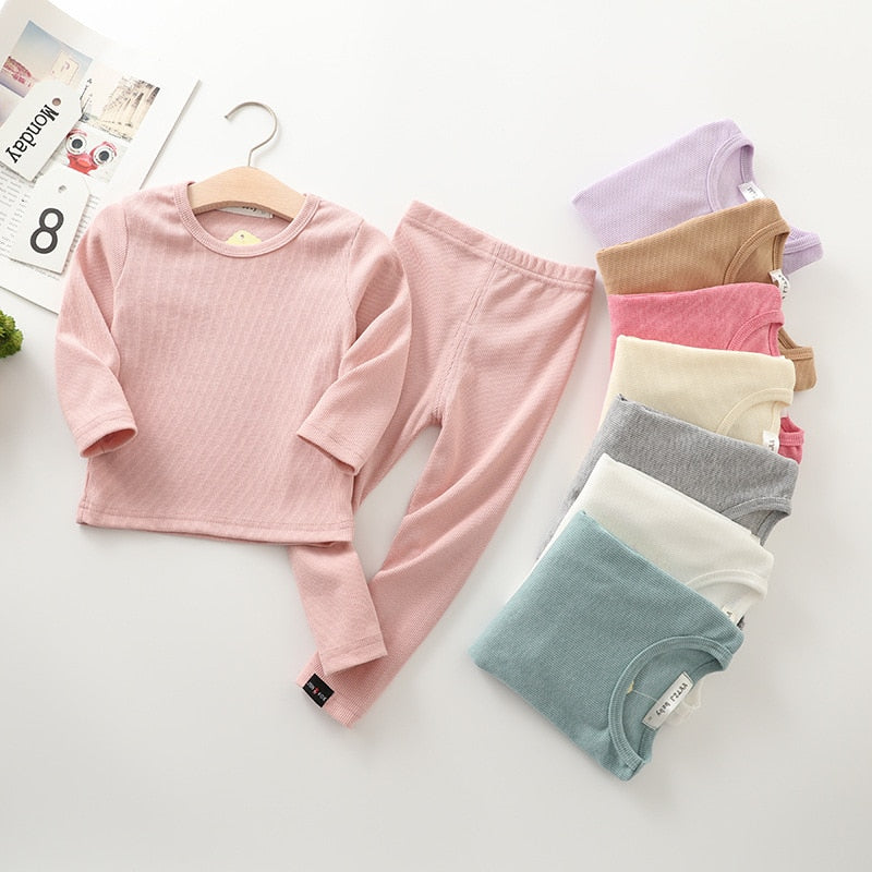 Long Sleeve Solid Color Baby Pajama Set
