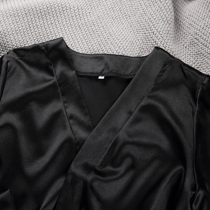 Lantern Sleeve Satin Robes Sleepwear