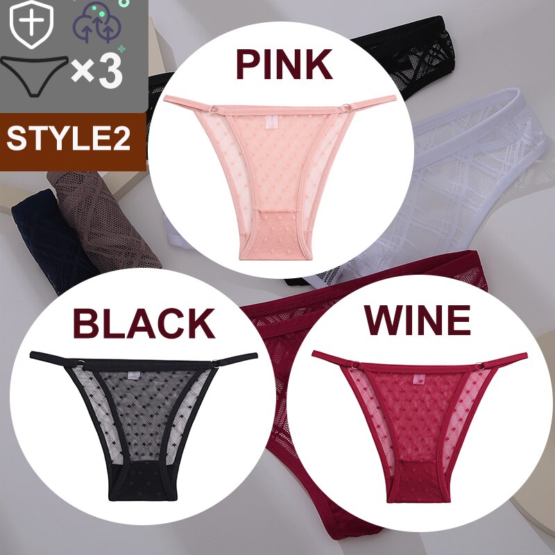 Women's Sheer Lace Panties 3 Pcs Set