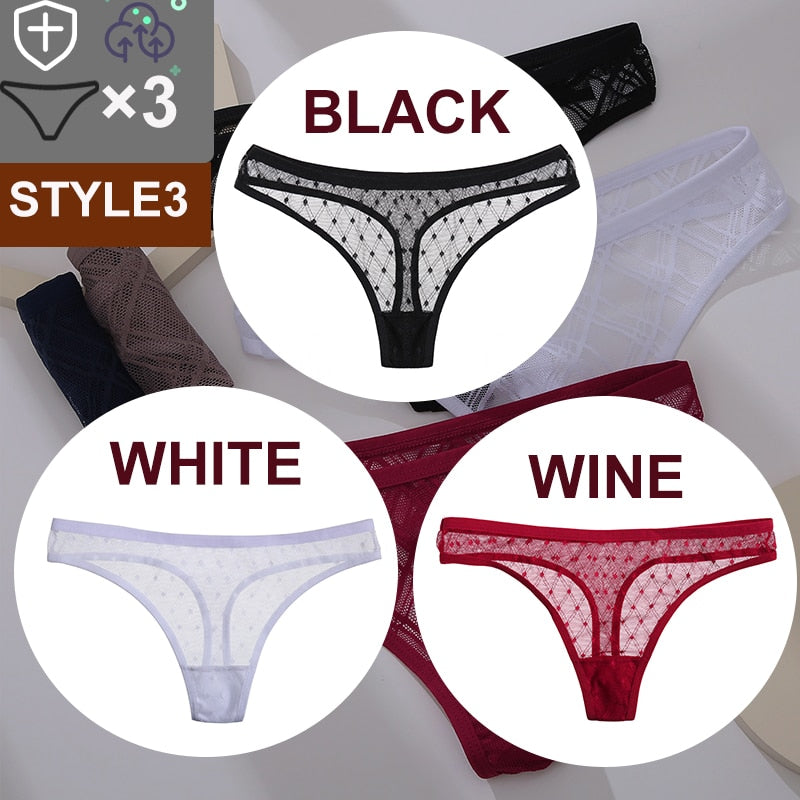Women's Sheer Lace Panties 3 Pcs Set
