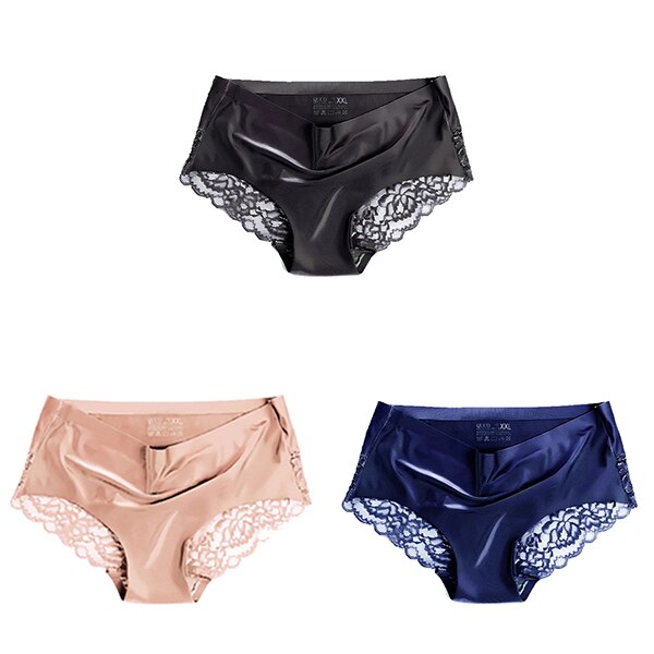 Women's Lace Trim Seamless Panties 3 Pcs