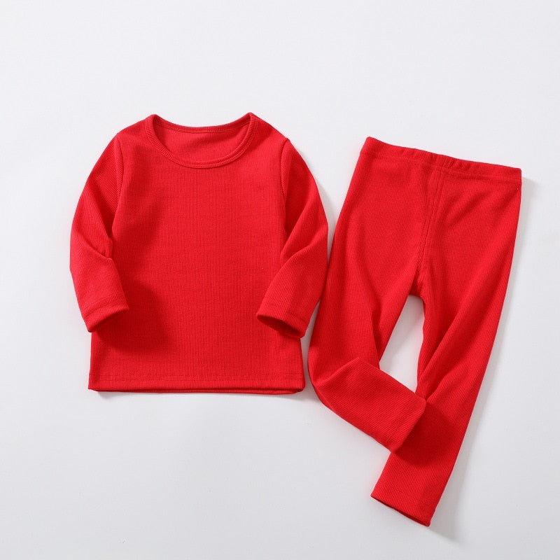 Long Sleeve Solid Color Baby Pajama Set