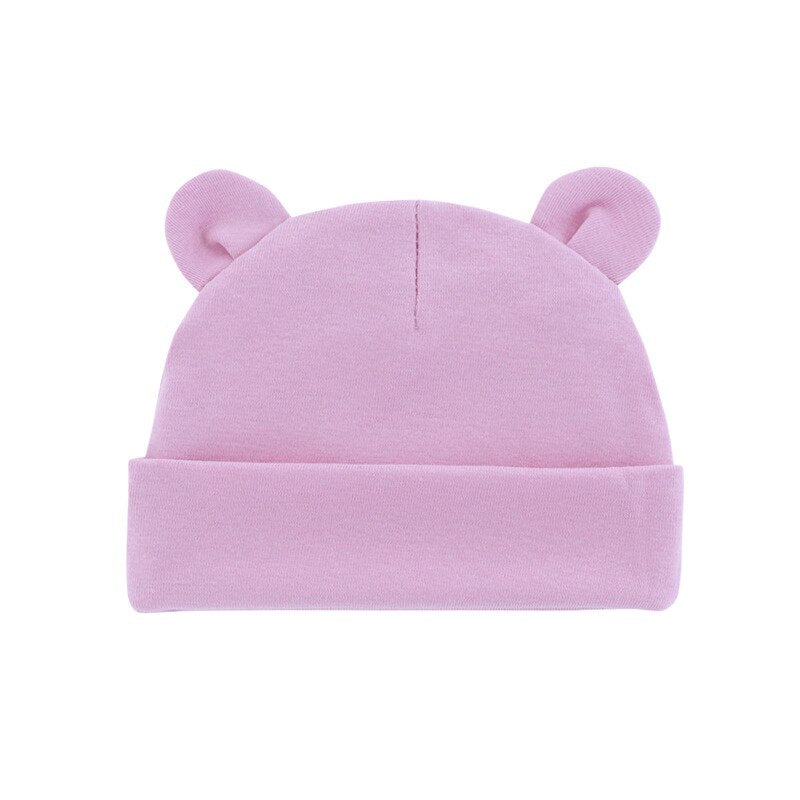 Solid Cotton Newborn Baby Hat with Ears