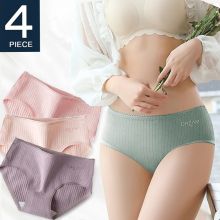 Women's Basic Ribbed Cotton Panties 4 Pcs Set