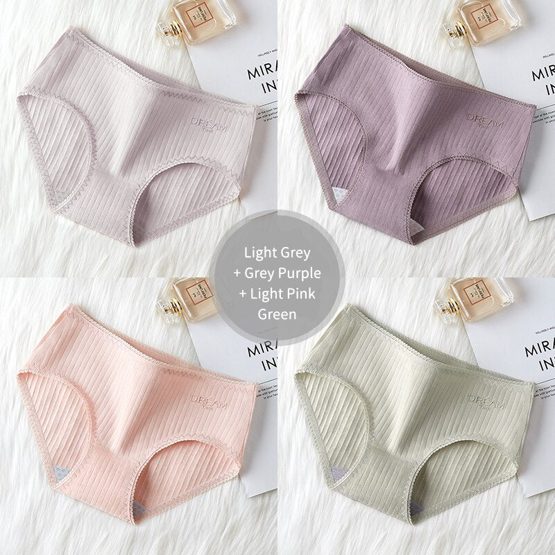 Women's Basic Ribbed Cotton Panties 4 Pcs Set