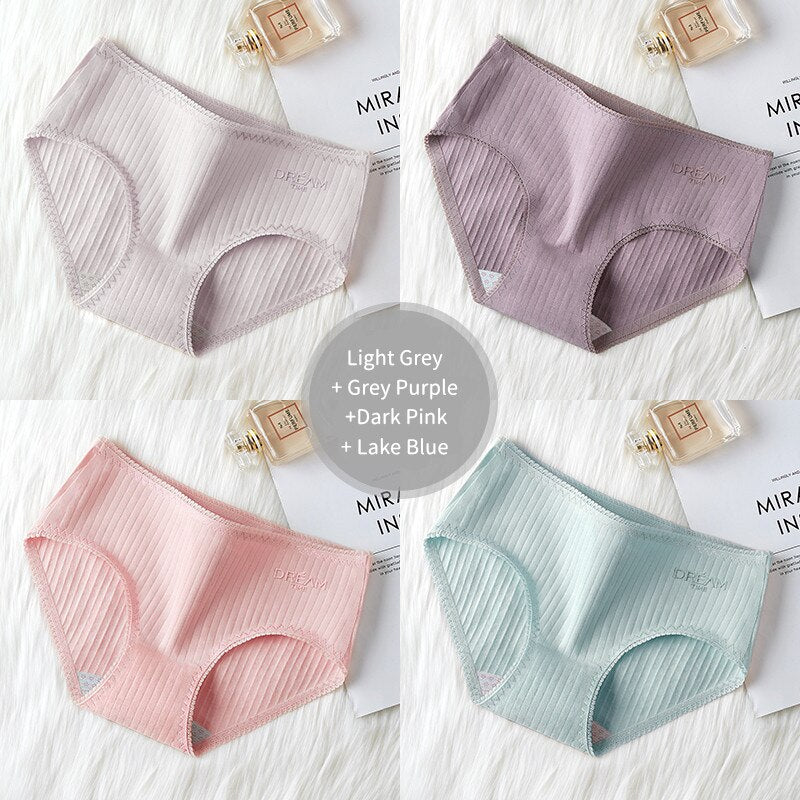 Women's Basic Ribbed Cotton Panties 4 Pcs Set