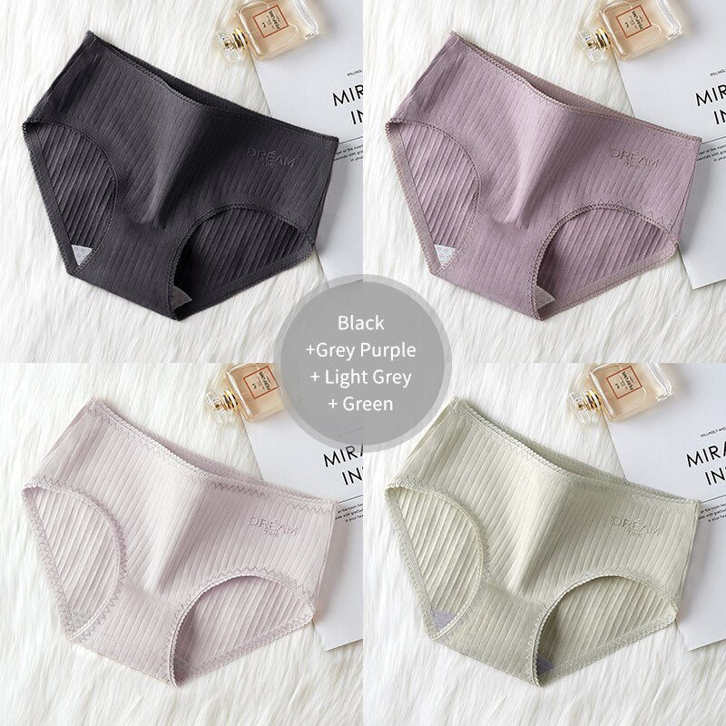 Women's Basic Ribbed Cotton Panties 4 Pcs Set