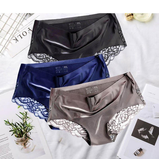 Women's Lace Trim Seamless Panties 3 Pcs