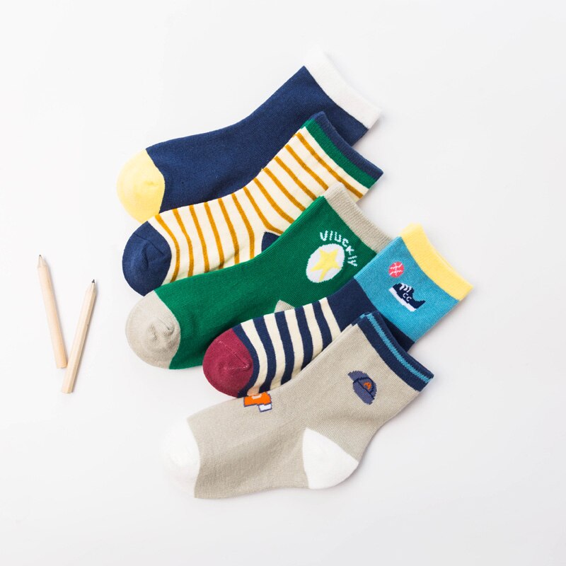 Baby Boy's Cartoon Car Print Socks 5 Pairs Set