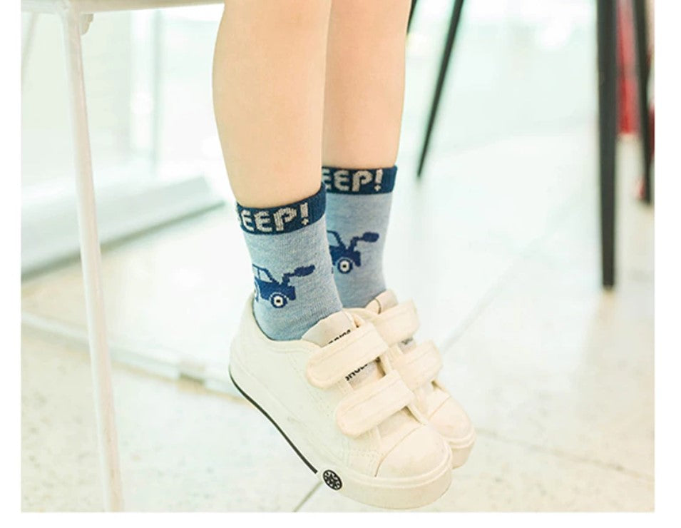 Baby Boy's Cartoon Car Print Socks 5 Pairs Set