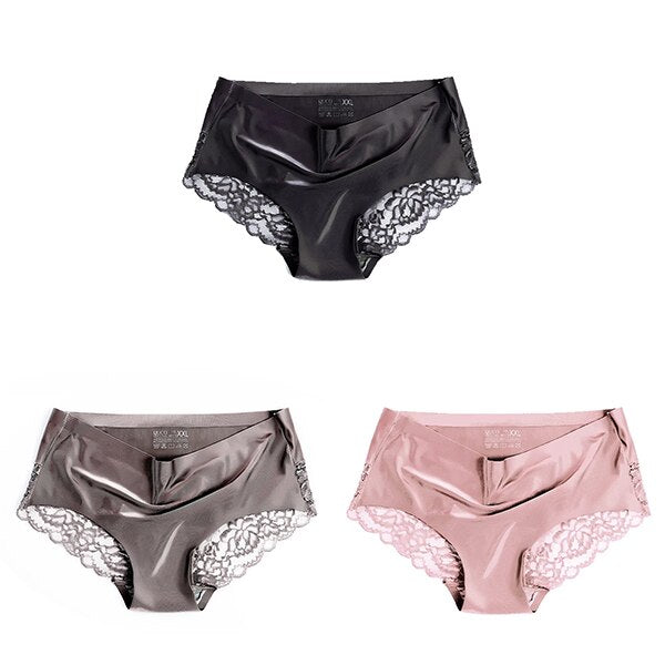 Women's Lace Trim Seamless Panties 3 Pcs